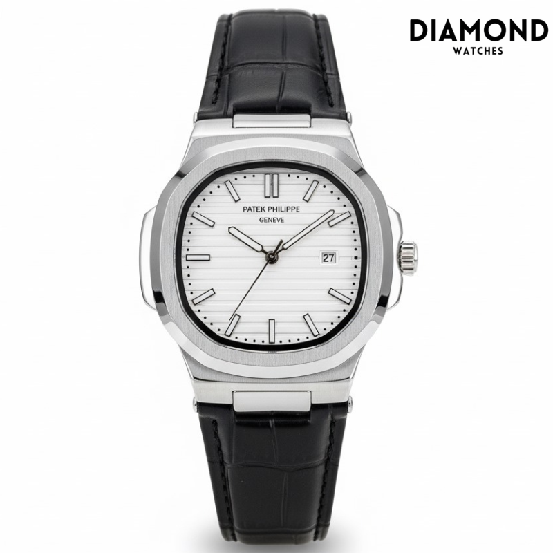 Patek Strap Watch – Black With White Dial