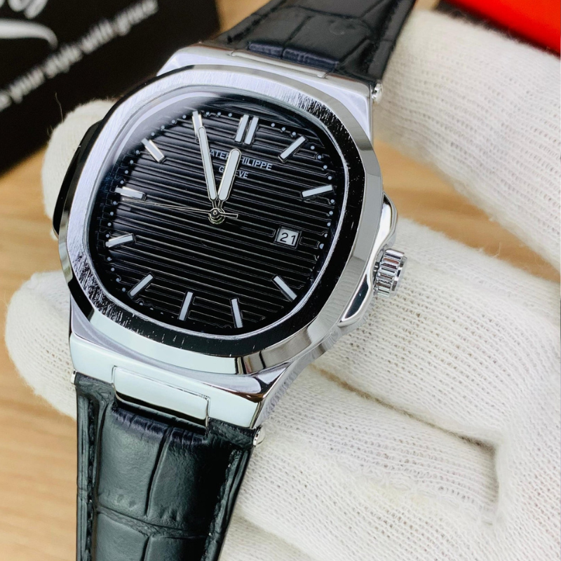 Patek Strap Watch – Black with Black Dial